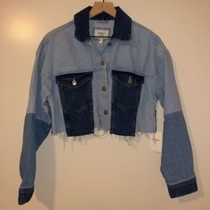 Forever 21 Colorblock Frayed Denim Jacket